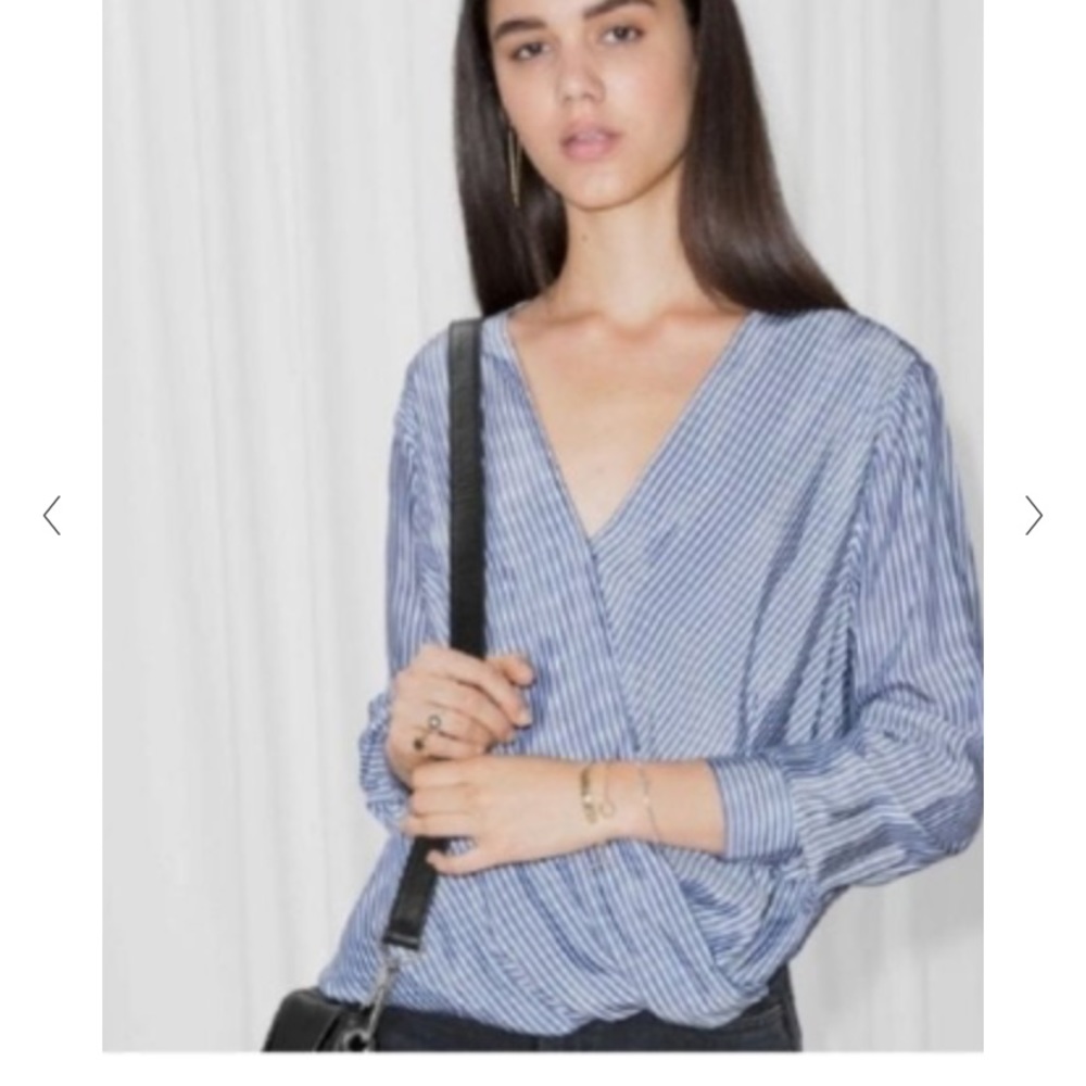 & Other Stories Blue and White Pinstripe Wrap Blouse 4